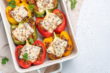 Wall Mural - Colorful peppers stuffed with meat and bulgur