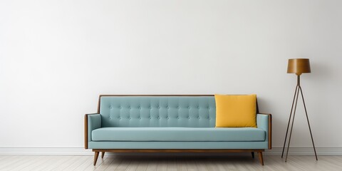 Wall Mural - Minimalistic design indoor interior architecture mock up in living room with sofa couch at empty black wall decoration background