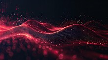 An Abstract Wave Of Red Digital Particles Flowing Over A Dark Background With A Bokeh Effect