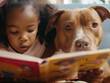 young child with dog reading book