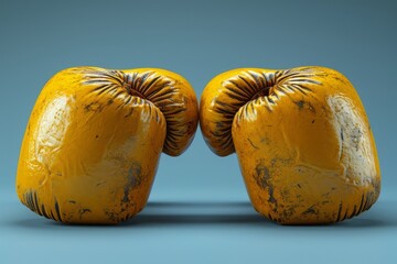 Wall Mural - Yellow boxing gloves on a light backdrop. Concept of boxing equipment, focus and dedication in training, the vibrancy of sport, and the contrast of colors.