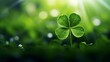 Four leave clover as lucky charm on blurred light green background, banner