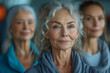 An image of a senior woman leading a group fitness class, showcasing the empowerment and leadership roles that older individuals can take in promoting health and wellness. Generative Ai.