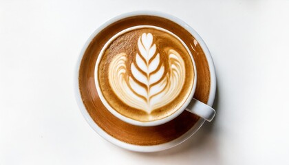 Wall Mural - top view of hot coffee cappuccino latte art foam isolated on white background clipping path included