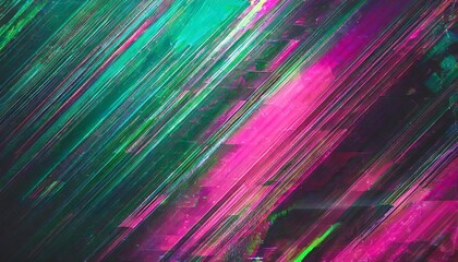 Wall Mural - distorted motion glitch abstract pink green purple background with interlaced digital overlay effect futuristic cyberpunk design retro futurism webpunk rave 80s 90s aesthetic techno neon colors