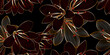 Luxury golden seamless floral pattern  with leaves  and clivia flower.