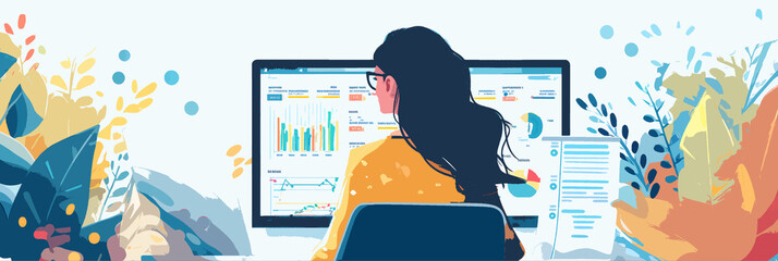 Wall Mural - Businesswoman analysis calculates financial data of growth for long-term investments with digital graph and profitability of companies with positive indicators for development to success