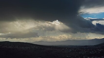 Wall Mural - timelapse with sunlight and moving sunbeams and mountain landscape, 4k