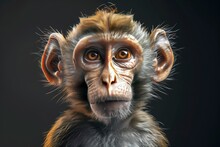 Monkey Portrait On Black Background, Highly Detailed - Generative Ai