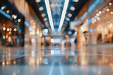 Fototapeta  - Blurred view of busy mall corridor with shimmering lights and modern architecture