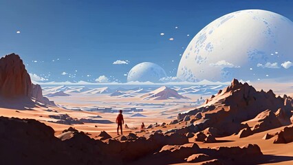 Wall Mural - furturistic outer space landscape with several moons generative ai