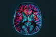 Colorful brain MRI scan for medical neuroscience research and diagnostics