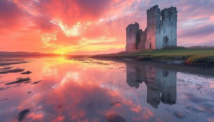 Wall Mural - Peaceful landscape of historic castle in the coastal area, peaceful place