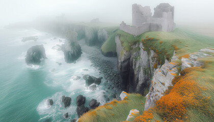 Wall Mural - Peaceful landscape of historic castle in the coastal area, peaceful place