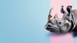 rhino portrait. pink and blue background Generative AI	