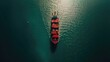 Aerial top view container cargo ship in import export business commercial trade logistic and transportation of international by container cargo ship in the open sea, Container cargo freight