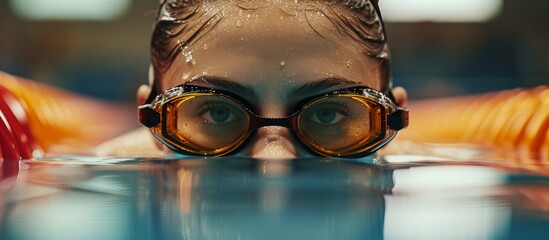 Canvas Print - Young woman with swimming goggles enjoying a refreshing dip in the pool