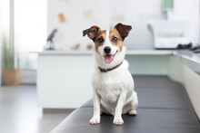 Jack Russell Terrier Dog Sitting On Veterinary Waiting Room