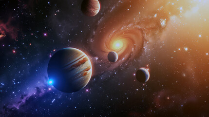Wall Mural - stunning outer space galaxy with a bright planetary body in space