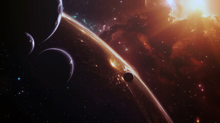 Wall Mural - stunning outer space galaxy with a bright planetary body in space