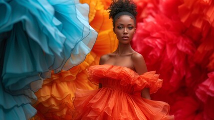 Canvas Print - A woman in a colorful dress standing next to other women, AI