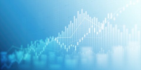 Wall Mural - widescreen abstract financial chart with uptrend line graph and candlestick on black and white color