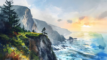 Illustration With The Drawing Of A Clifftop Vistas