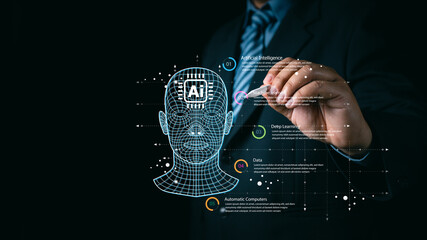 Wall Mural - ai technology, artificial intelligence. man using technology smart robot ai, artificial intelligence