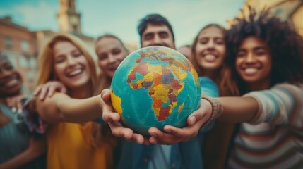 Canvas Print - A group of people holding a globe in their hands, AI