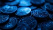 crypto blue coins with blue and black background