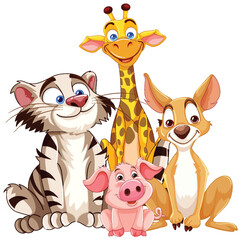 Sticker - Group of cartoon animals smiling and posing together