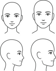 Wall Mural - Man and woman face and head profile diagram (without hair). Blank male and female head template for medical infographic. Isolated illustration.