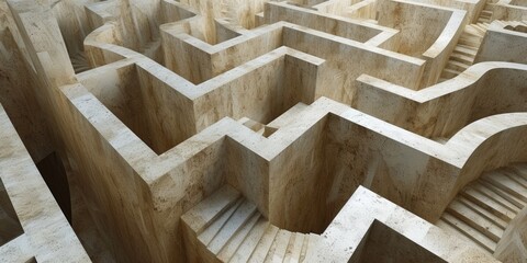 Poster - A maze of stairs and a large stone wall with an opening, AI