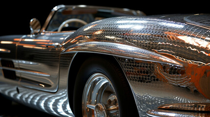 Wall Mural - closeup of the shiny metallic texture of a sports car with intricate patterns and lines etched into 