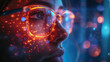 woman with glasses and reflection of computer code, Macro view into the eye of a computer hacker as he monitors a computer screen. Female using internet, reading, watching, styding, analizing, working