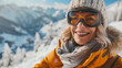 close up of a handsome senior caucasian woman skiing in the mountains. gracefully glides down a snow-covered mountain slope,