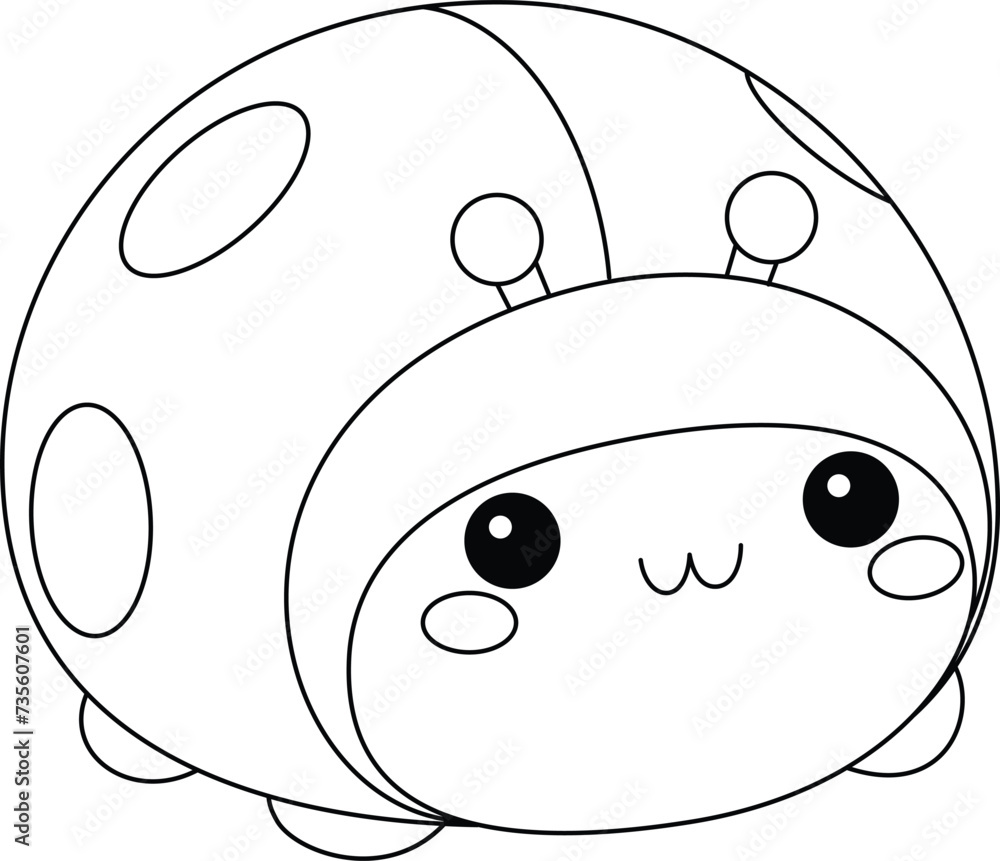 Ladybug cartoon coloring page. Cute animal illustraton colouring page