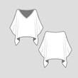 Kimono top asymmetric hem loose fit top V Neck ruffles blouse Fashion flat sketch Template technical Drawing Vector Design