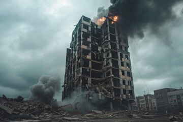 Wall Mural - Building exploding in a massive blast