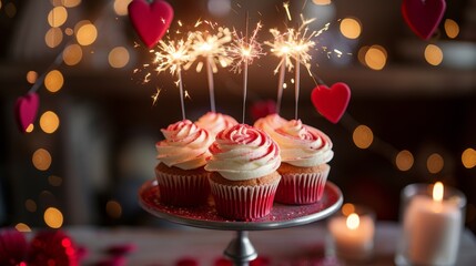 Poster - A cake with sparklers on top of a silver platter, AI