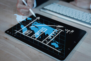 Wall Mural - Businessman touch investment growth graph chart and analysing growth achievement diagram data trading and exchange, Stock market, Investment, dynamics of financial growth of business