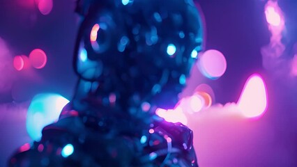 Sticker - A neon robot its body composed entirely of glowing circuits and wires.