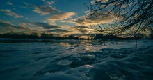 Ottawa Icy River Sunset With Tree Timelapse