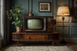 A vintage television in a retro room with nostalgic vibes