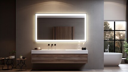 Sticker - Smart bathroom mirrors with integrated LED lighting, solid color background