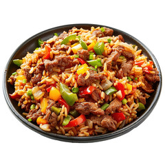 Beef Pepper Rice on Black Plate