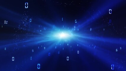 Wall Mural - Futuristic computer binary code numbers animation on dark blue background.