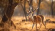 Chital or cheetal, Axis axis, spotted deers or axis deer in nature habitat. Bellow majestic powerful adult animals