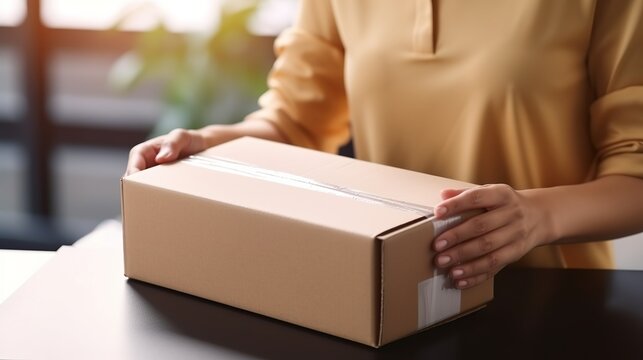 woman signing receipt of delivery package, close up