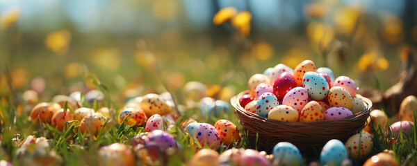 Wall Mural - Colorful Easter Eggs in a Basket